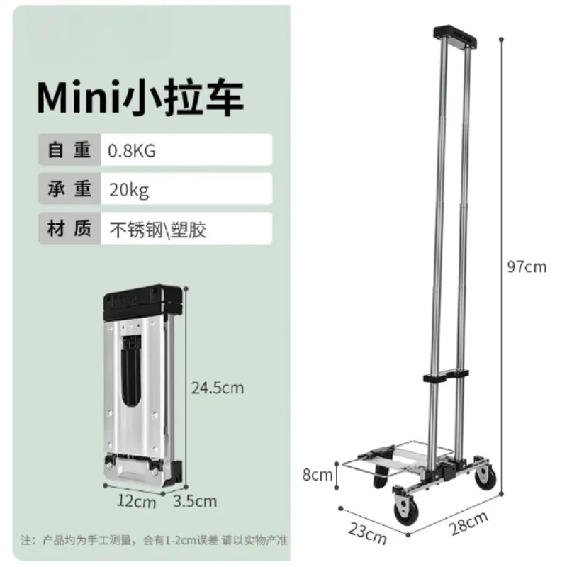 Ultralight Mini Foldable Pull Cart, Portable A4-Size Shopping Trolley for Travel Luggage Grocery, Compact Hand