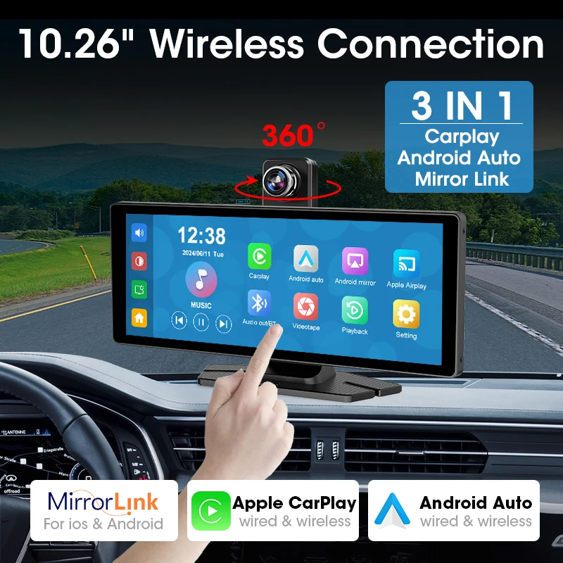 

Universal 10.26" Portable Carplay Car Screen Wireless Carplay Screen Wireless Car Stereo Carplay Android Auto Car Touchscreen