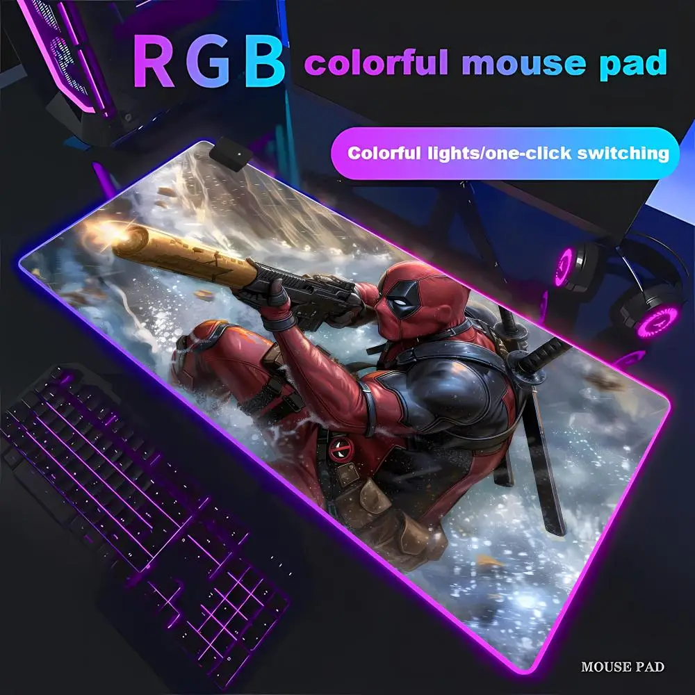 

Игровой коврик для мыши HYBXAXC Mar Vel D-Deadpool RGB с LED-подсветкой, HD, большой, XXL, для ПК, нескользящий