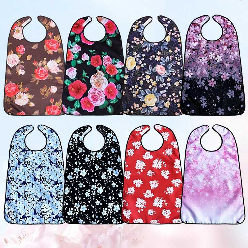 Waterproof Bib for Middle-Aged and Elderly Adults – Single Pack – Floral Print – Reusable Protective Bib for Daily Dining