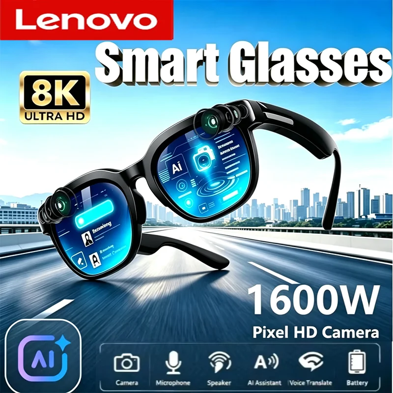 Lenovo Upgrade 8K Shooting Smart AI Motorcycle Glasses 1600W HD Camera Photo Video Voice Call Translation Bluetooth AI