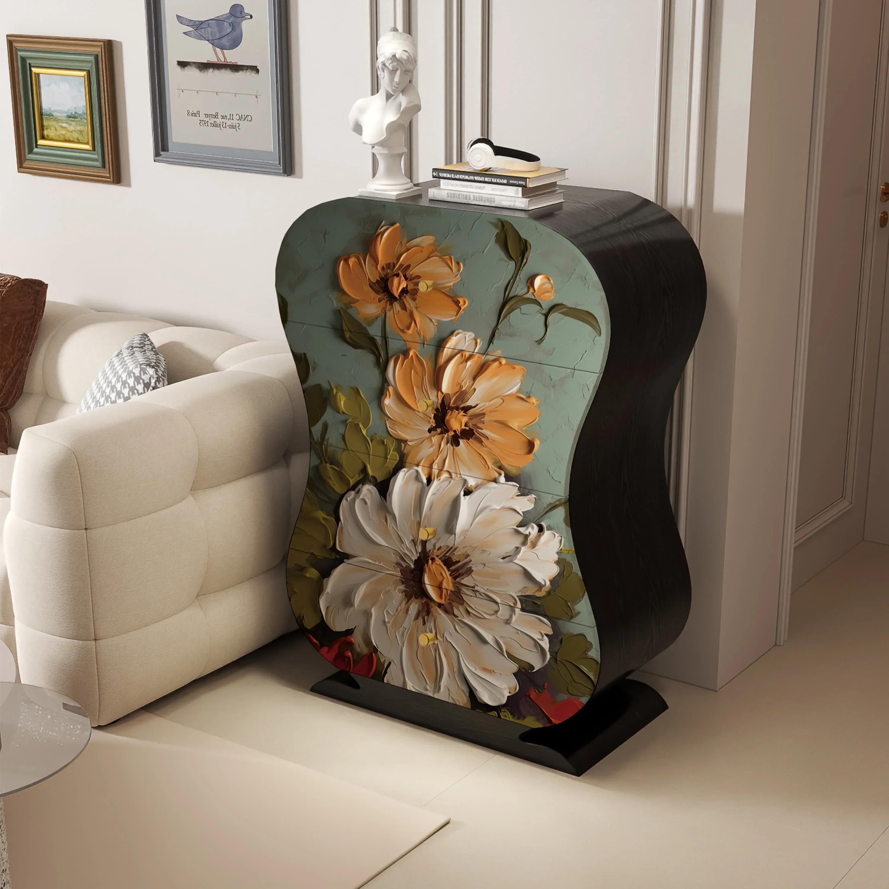 

ld30French home painted solid wood entrance vertical cabinet, living room, homestay integrated storage locker against the wall