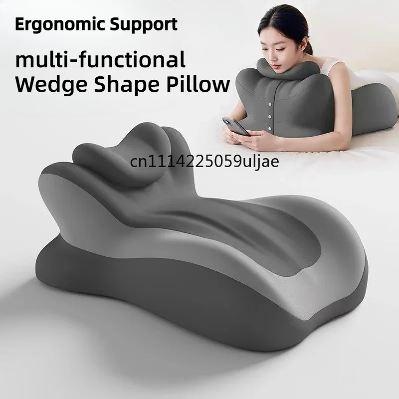 Multi-functional Memory Foam Pillow Ergonomic Support Wedge Shape Pillow Neck Leg Rest Reading Phone Use Pain Relief