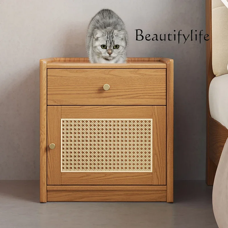 A Bedside Cabinet Solid Wood Bedside Table Safe Integrated Home Anti-theft Master Bedroom Design Sense Niche
