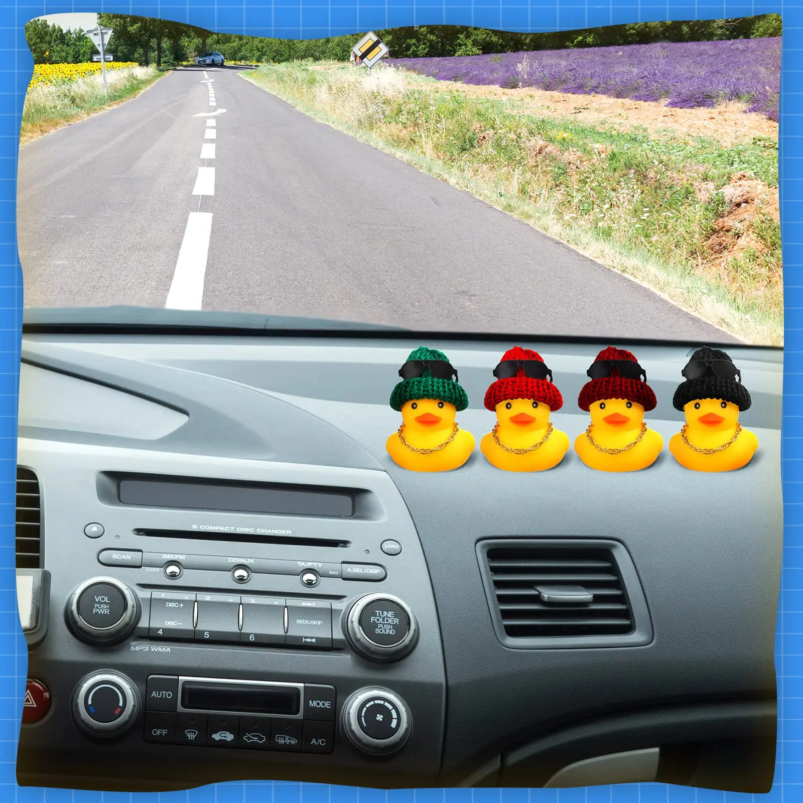 6/12/36Pcs Rubber Duck Car Decorations Yellow Duck Dashboard Ornaments with Mini Hat Necklace and Sunglasses Car Duck in Bulk