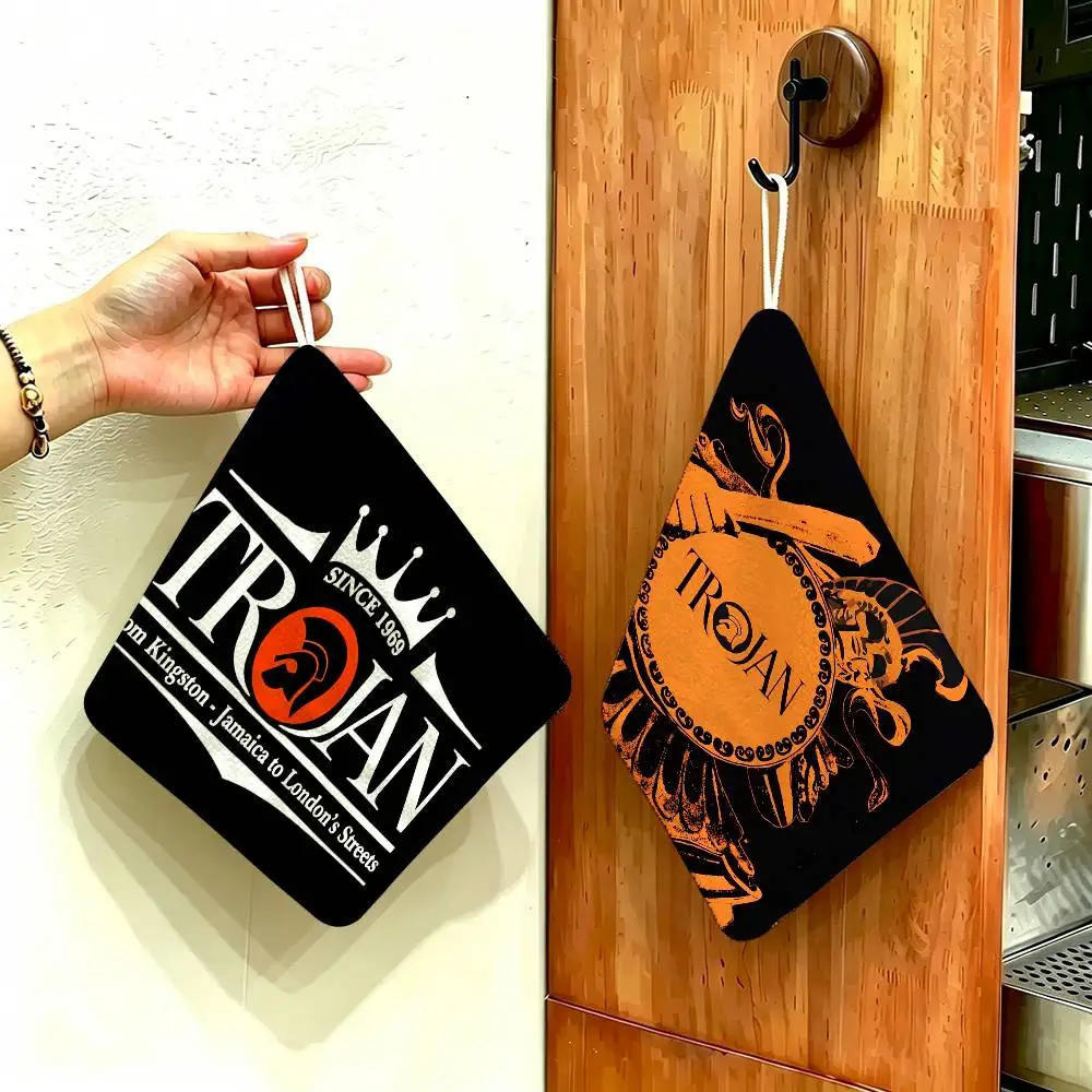 Trojan Records Logo Polyester Cotton Hand Wiping Towel, Hanging Towel, Quick Dry for Kitchen Bathroom Daily Supplies