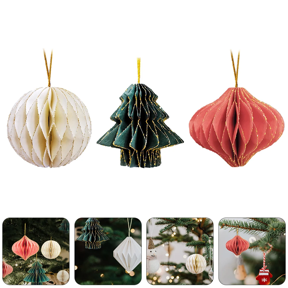 

3 Pcs Festive Decorations Paper Hanging Ornament Ornaments for Small Tree Christmas Decorative