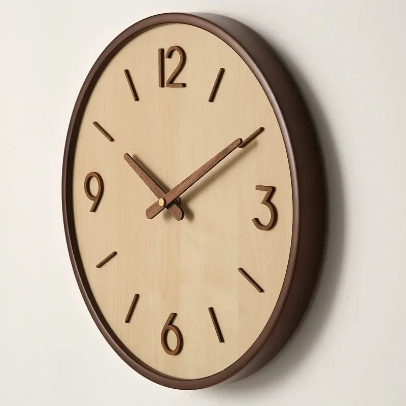 Modern Wooden Silent Art Wall Clocks Simple Wood Grain Bedroom Clocks Luxury Multifunctional Entrance Hall Home Accessories