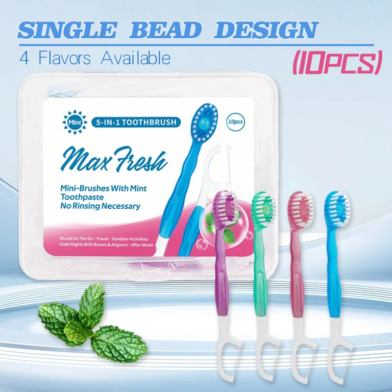 Disposable Bead Toothbrush Dental Floss Stick 2‑in‑1 Portable Oral Cleaning Tool Fresh Breath Travel Outdoor Oral Care Accessory