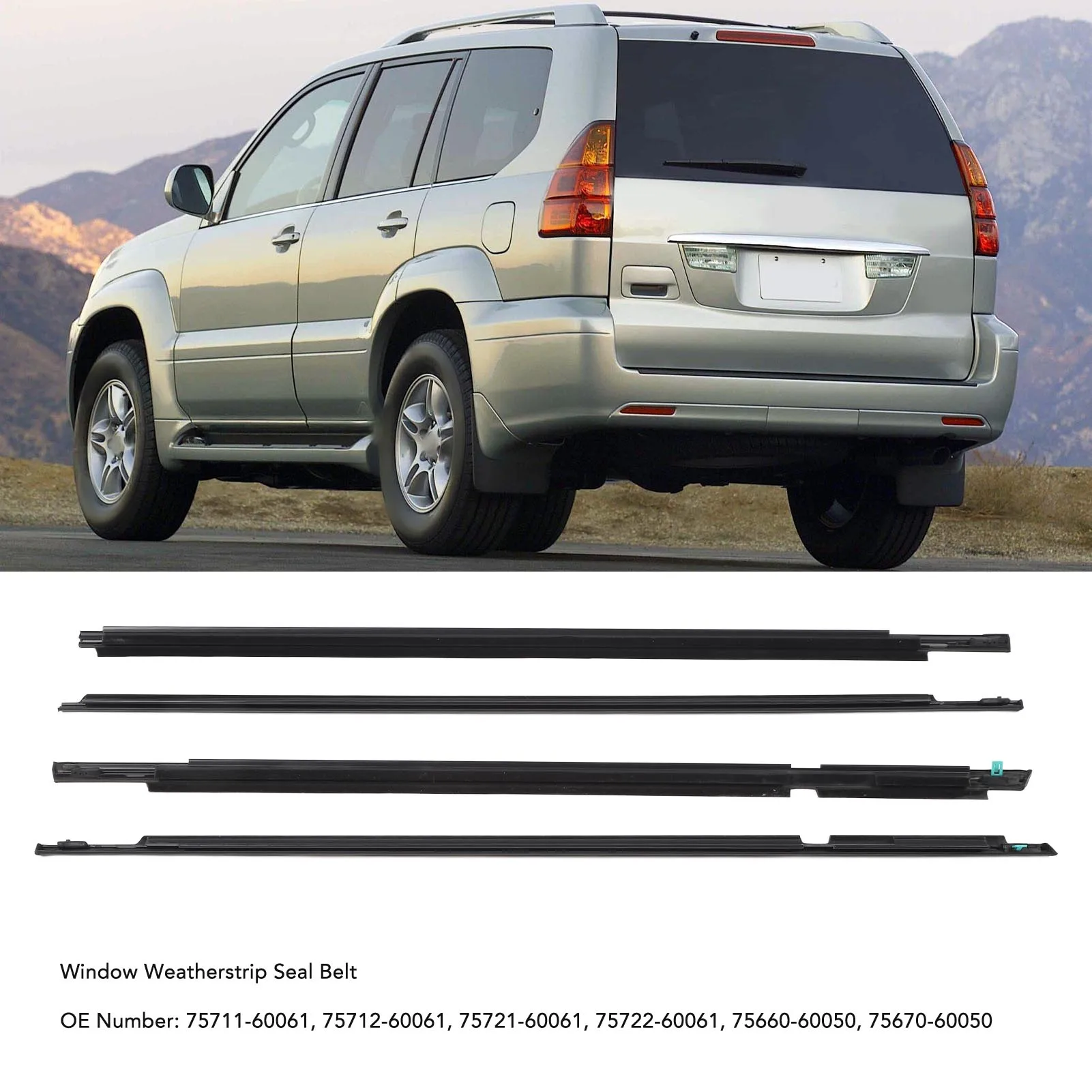 4Pcs Car Window Weatherstrip Seal Trim Belt 75711-60061 Replacement for Toyota Land Cruiser Prado 120 Series 2003 to 2009