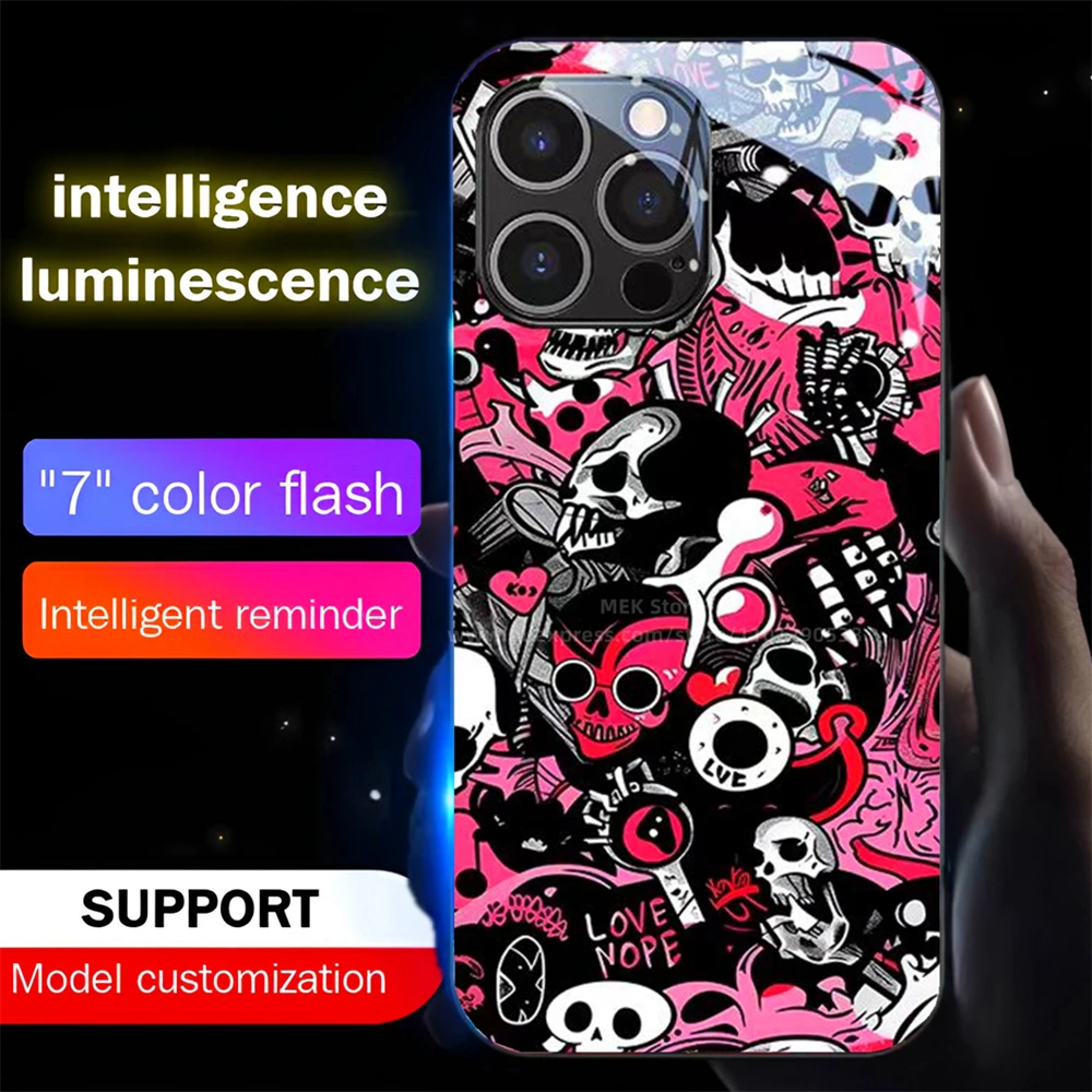 

Cool Popular Graffiti LED Light Up Phone Case Glowing Back Cover For iPhone 16 15 14 13 12 11 Pro Max XR XS Plus