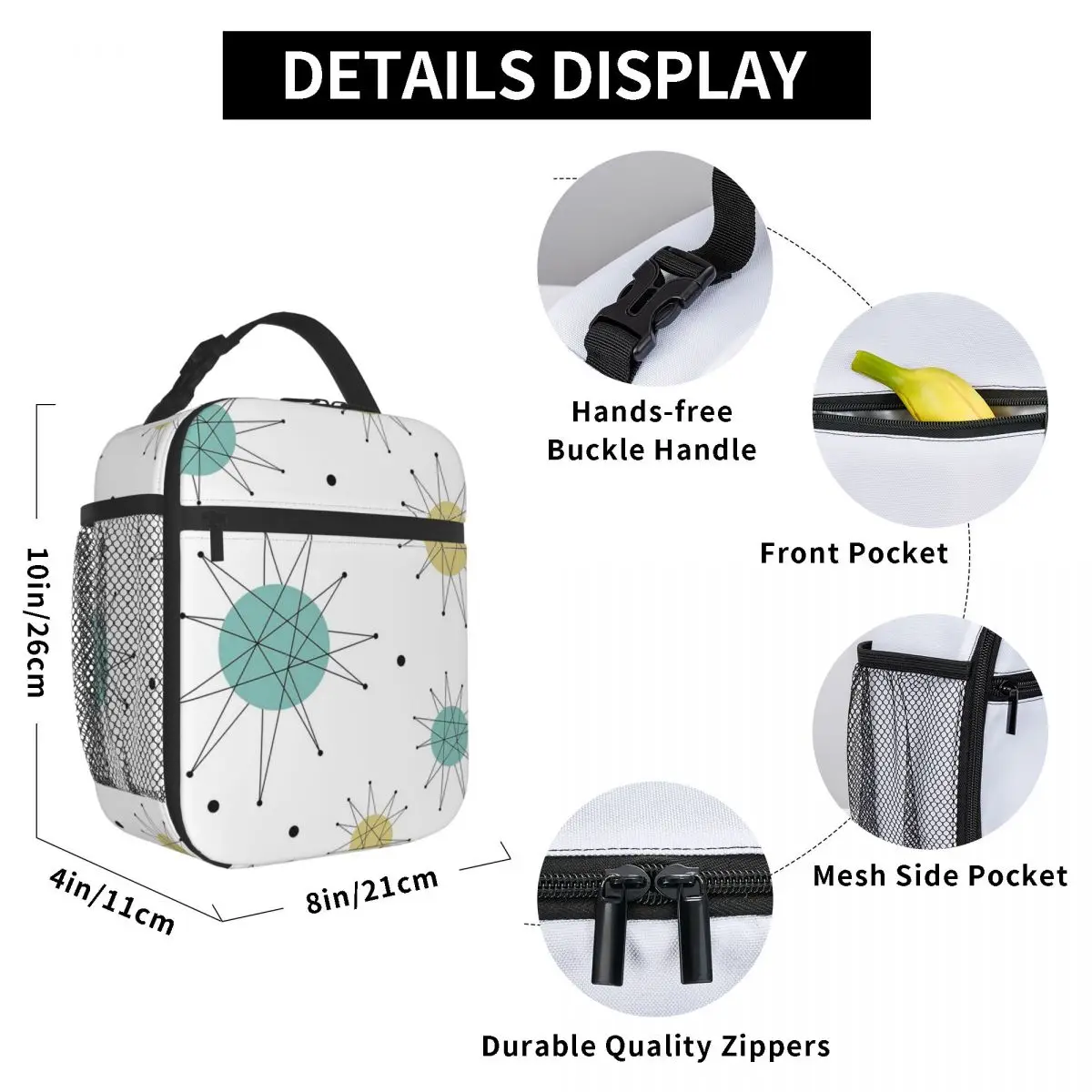 Franciscan Starburst Mid Century Atomic Age Insulated Lunch Bag for Women Office Cooler Thermal Food Box Tote Lunch Boxes