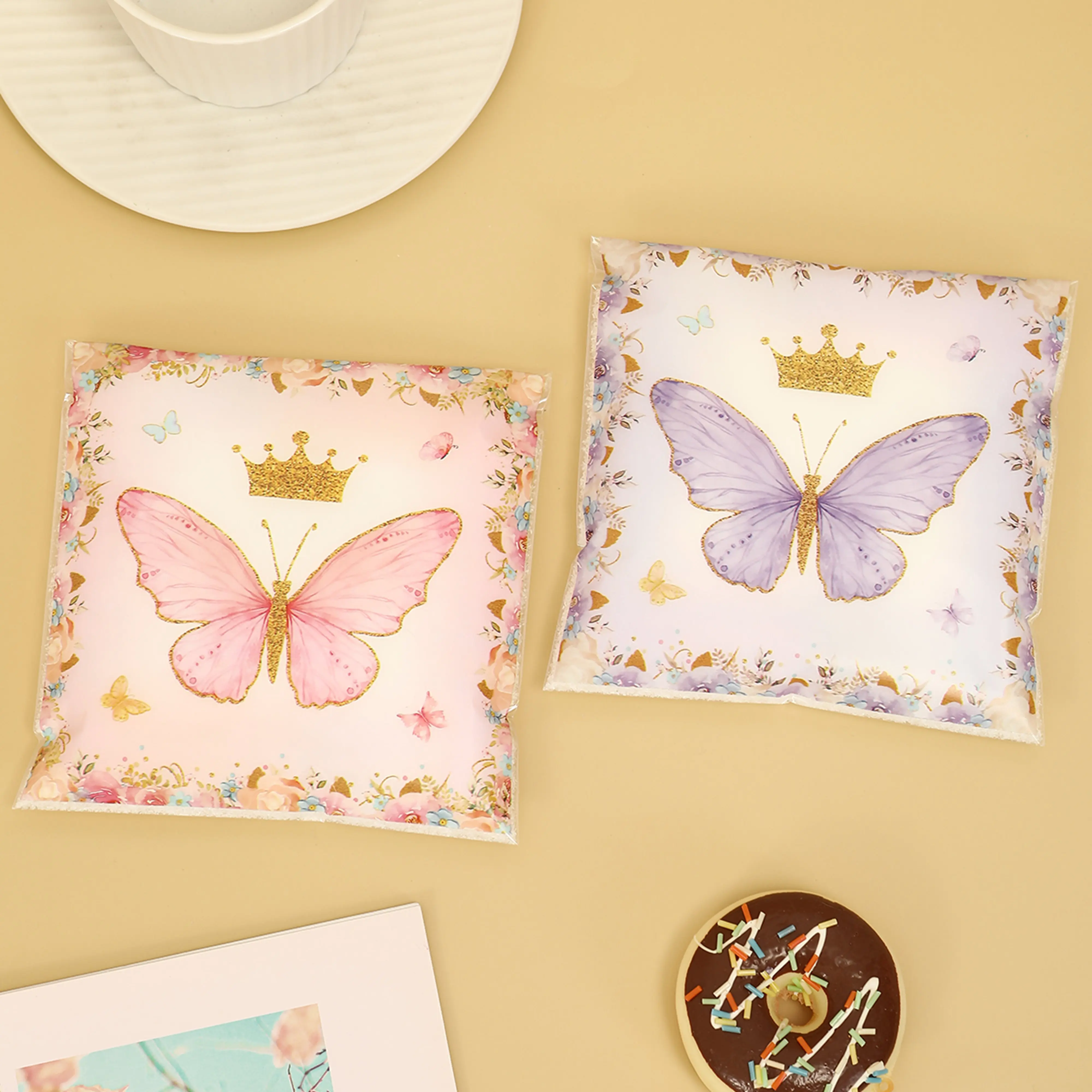 50pcs Butterfly Party Gift Bags Candy Biscuit Packing Bag Butterfly Treat Bag For Birthday Supplies Horse Party Decor