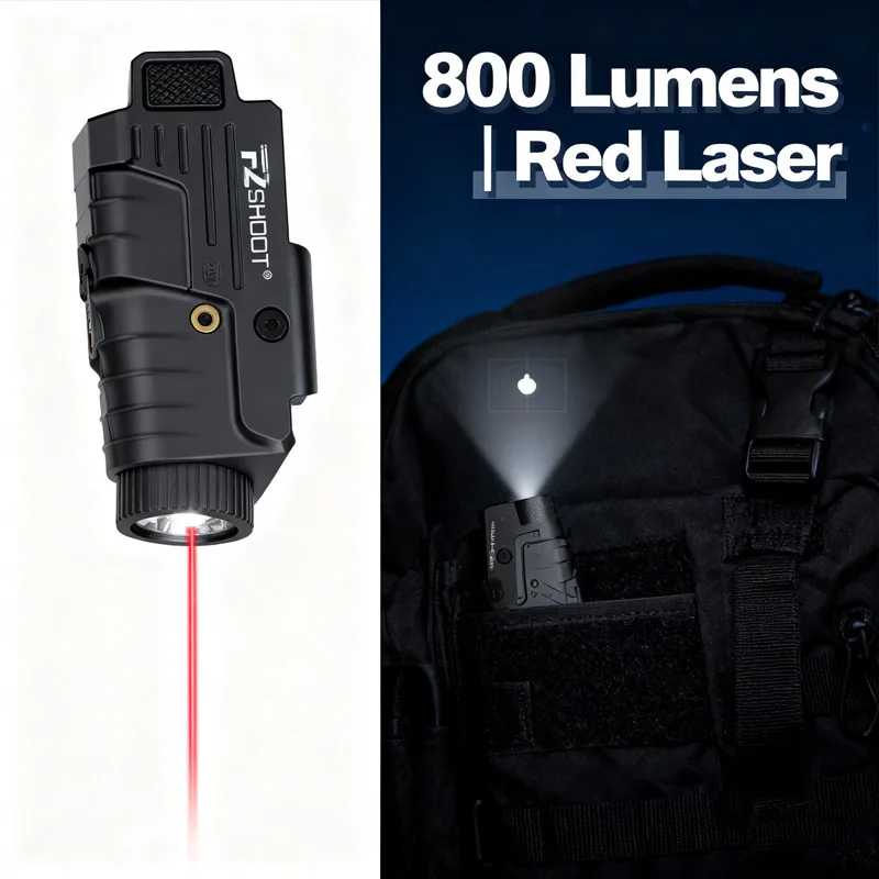 

Tactical Laser Light Combo Picatinny Pistol Powerful Flashlight Red Laser 800 Lumens Lightweight Compact Rechargeable