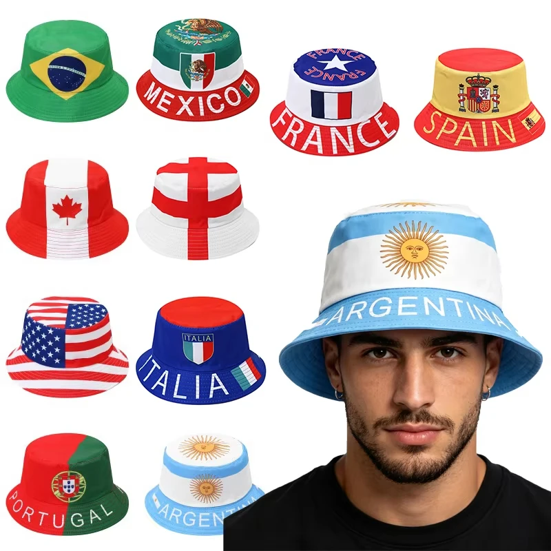 Reversible Bucket Hat 2026 Countries National Flags Men Women Soccer Fans Fisherman Hat Sun Protection Football Cup Party Access