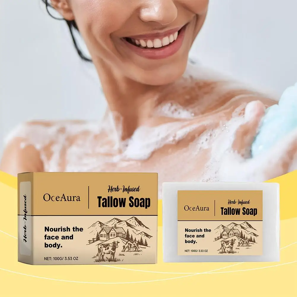 Natural Tallow Soap Deep Cleaning Oil Control Exfoliation And Repair Nourishing Skin For Body And Face 100g I7K4