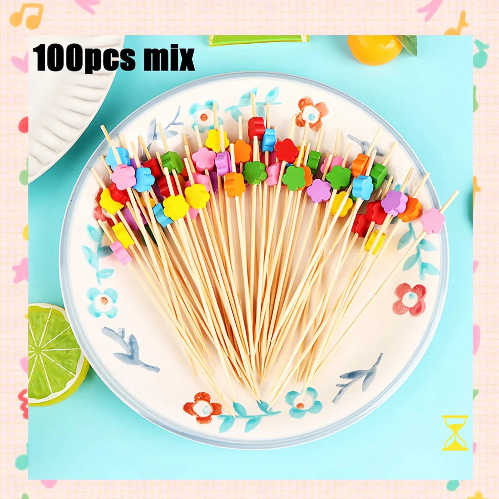 

100pcs Cute Plum Bamboo Sticks Food Cocktail Sticks Fruit Cupcake Forks Party Table Decoration Supplies