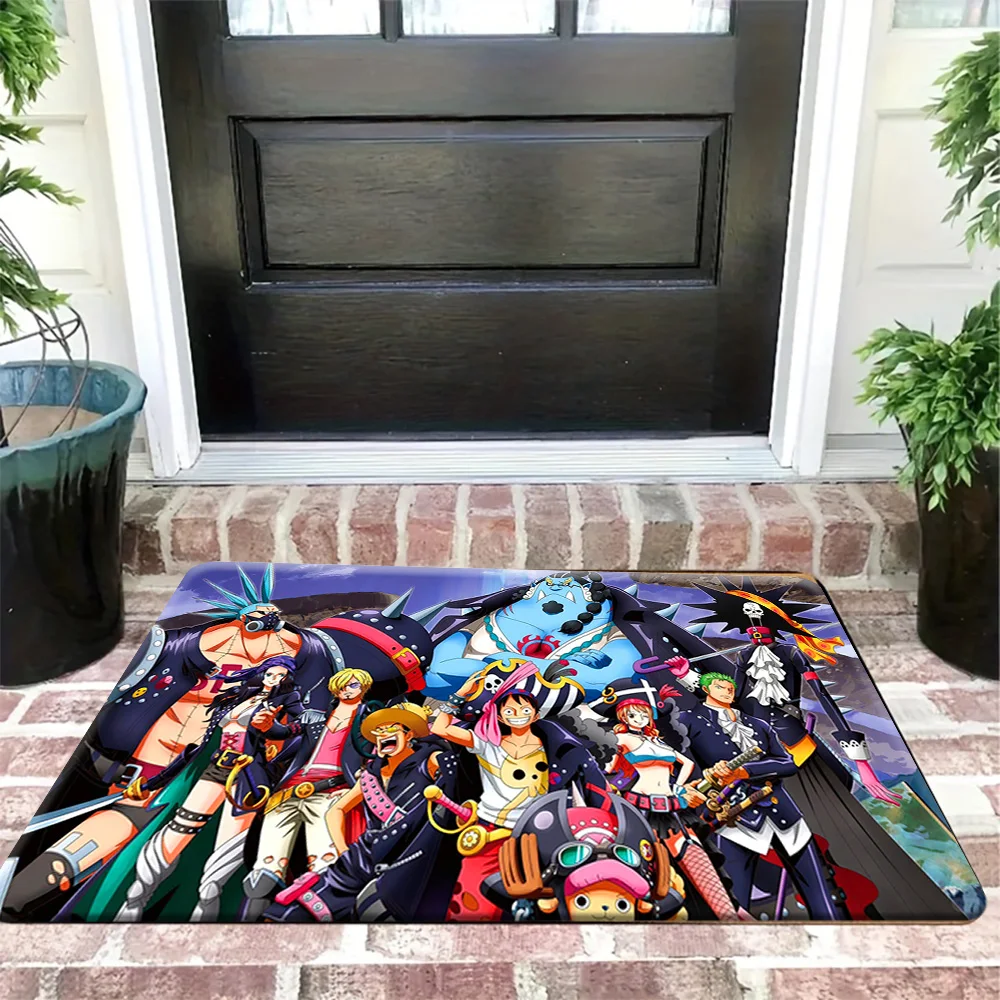 Alfombra de Bienvenida Antideslizante y Absorbente con Diseño de One Piece, los Piratas del Sombrero de Paja, Traje Completo de la Tripulación, Personajes del Grupo Pirata