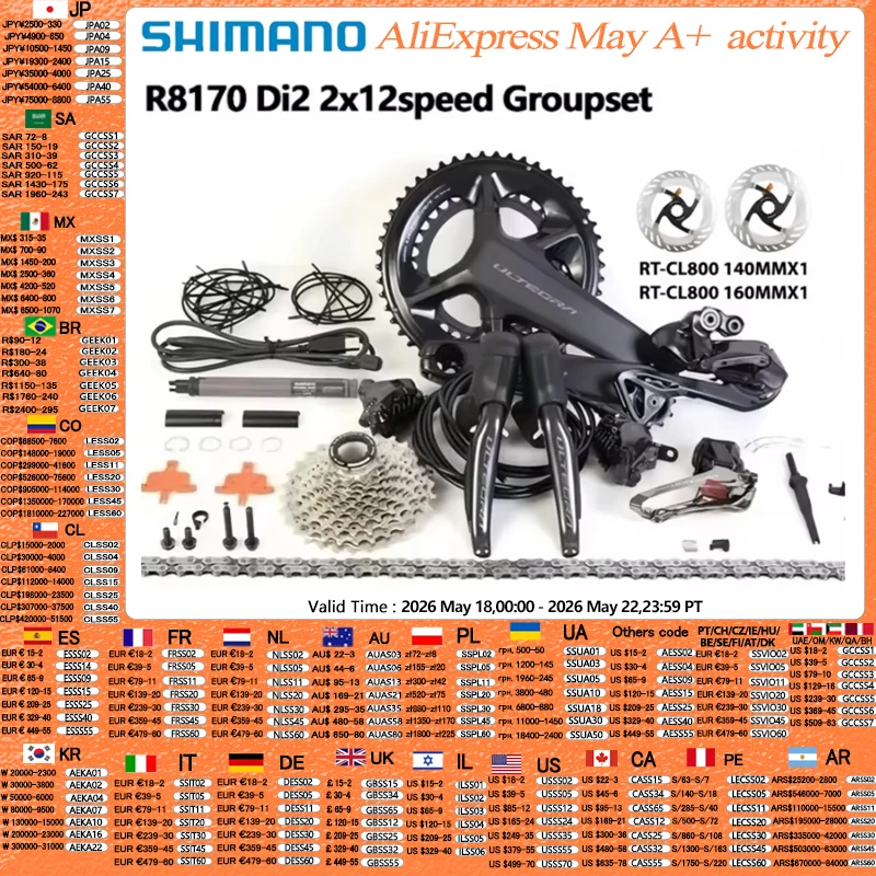 Shimano ULTEGRA Di2 R8170 2x12s groupe Di2 R8100 pédalier 11-30T 11-34T Cassette FD RD R8150 dérailleur pour groupe de vélo de route