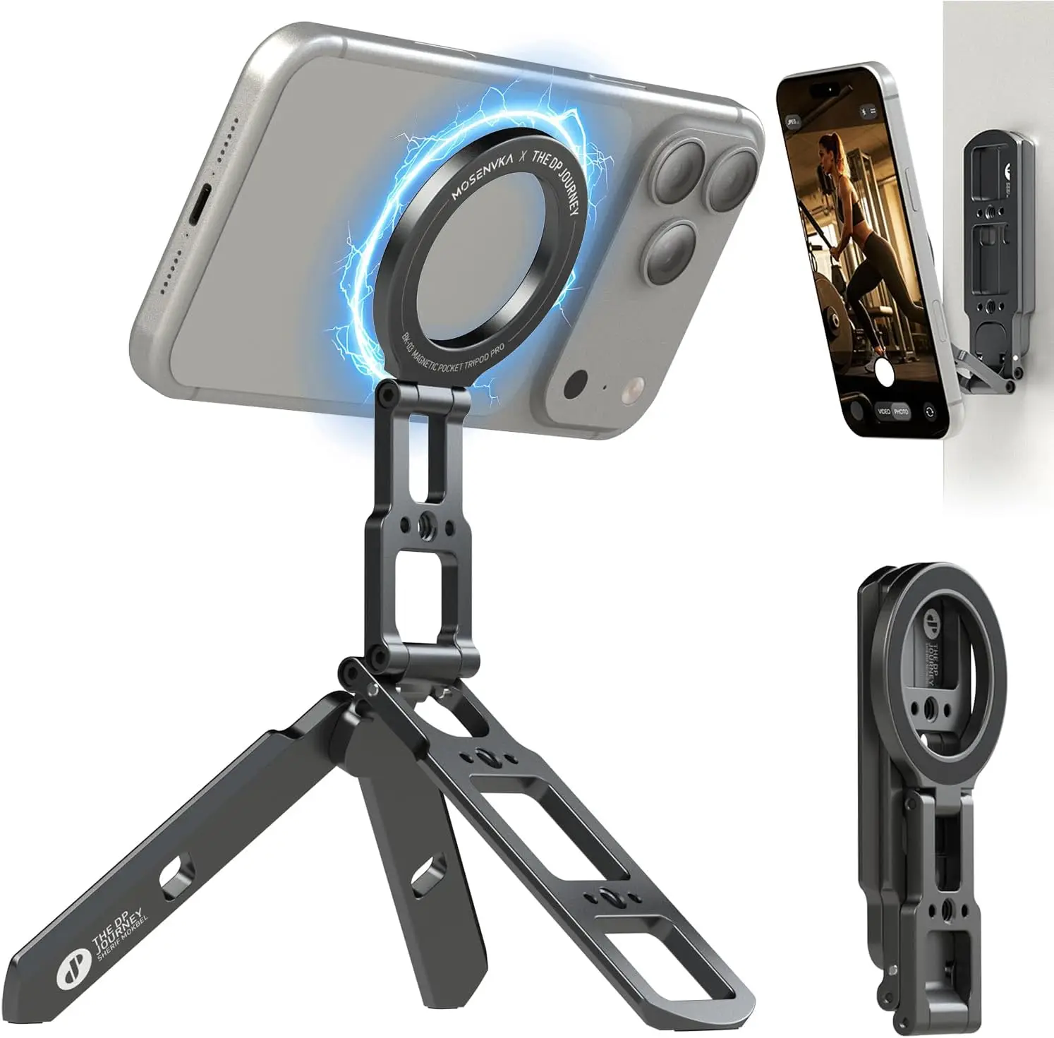 

Dual Magnetic Phone Tripod Foldable Double Magnet Mount Pocket Cell Phone Stand for iPhone 16/15/14/13/12 Plus Max for I