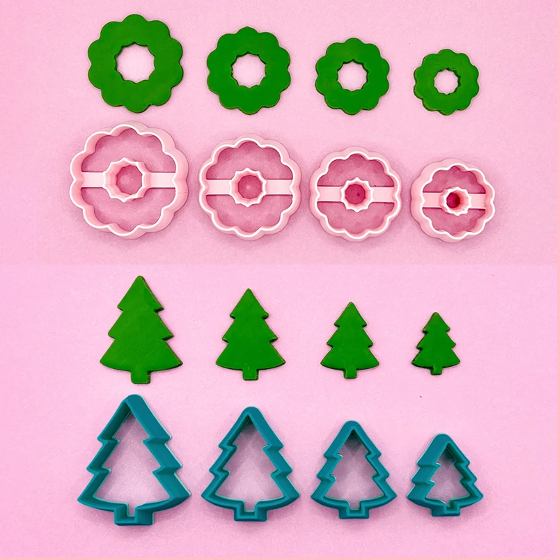 ☸Christmas Tree Wreath Polymer Clay Cutters Earrings Necklaces Pendant Soft Clay Mold DIY Hand Tool Jewelry Cutting Die Molds