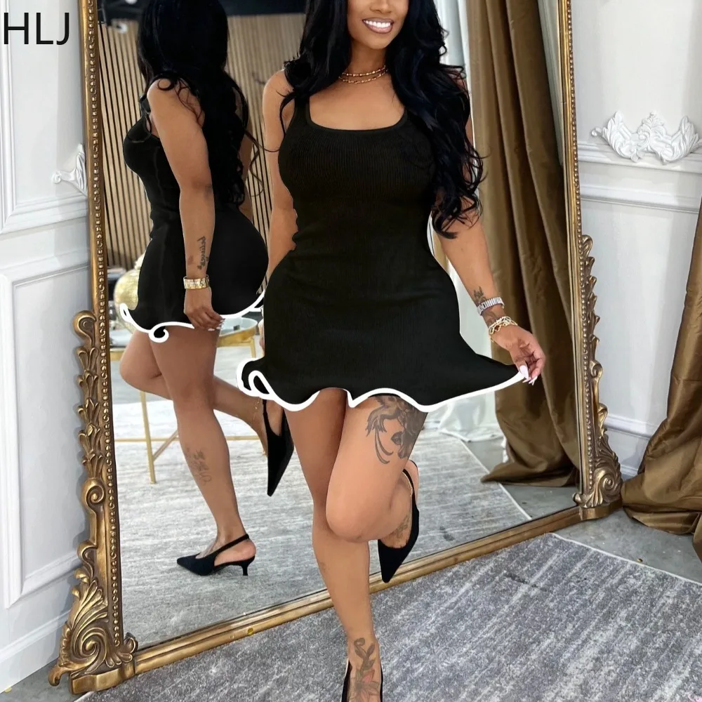 HLJ mode froncé Patchwork robes moulantes femme couleur unie Spaghetti sangle sans manches dos nu robe femme Streetwear nouveau