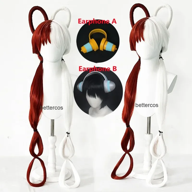 Anime FILM RED UTA Cosplay Long Half Red And White Synthetic Hair Halloween Party Costume Cosplay Wig and Earphones