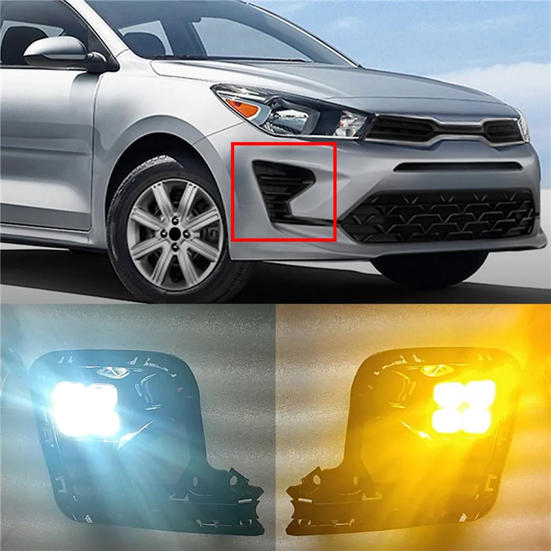 For Kia RIO 2022 2023 Car Front Bumper DRL LED Fog Lamp Cover Daytime Running Lights Yellow Turn Signal Light Day