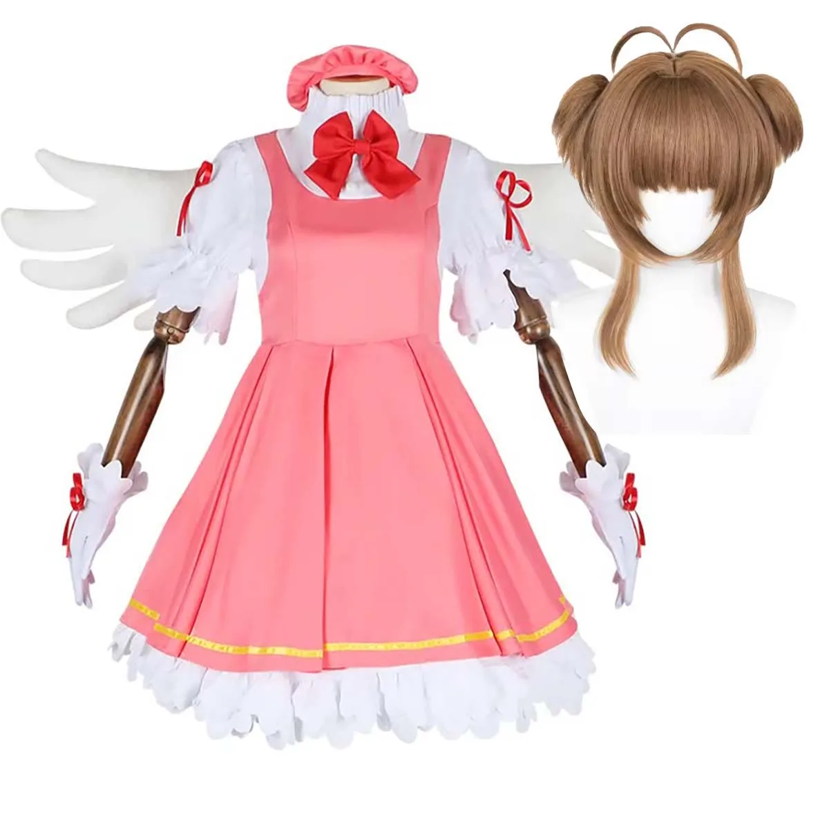 

Взрослых женщин Хэллоуин Card Captor Косплей Киномото Сакура розовое платье костюм с крыльями