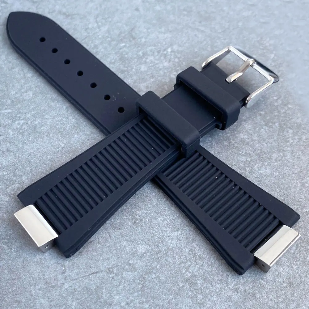 Black/Blue Silicone Watch Strap for Nautilus Style NH35 NH36 Watch Men Steel End Links Pin Buckle