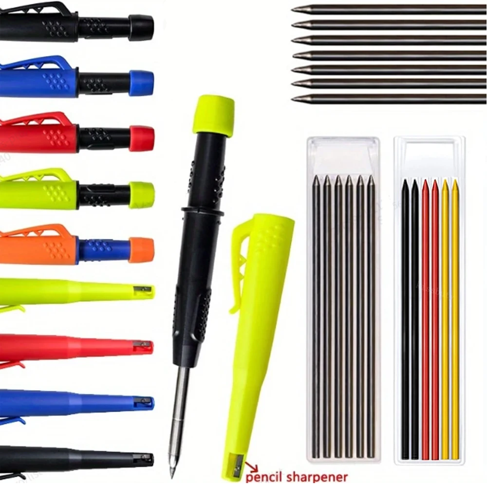 Carpenter's Pencil Set, Deep Hole Marking Drawing Pencil With 2.8mm 2Box Leads for Woodworking Construction Architect Marking