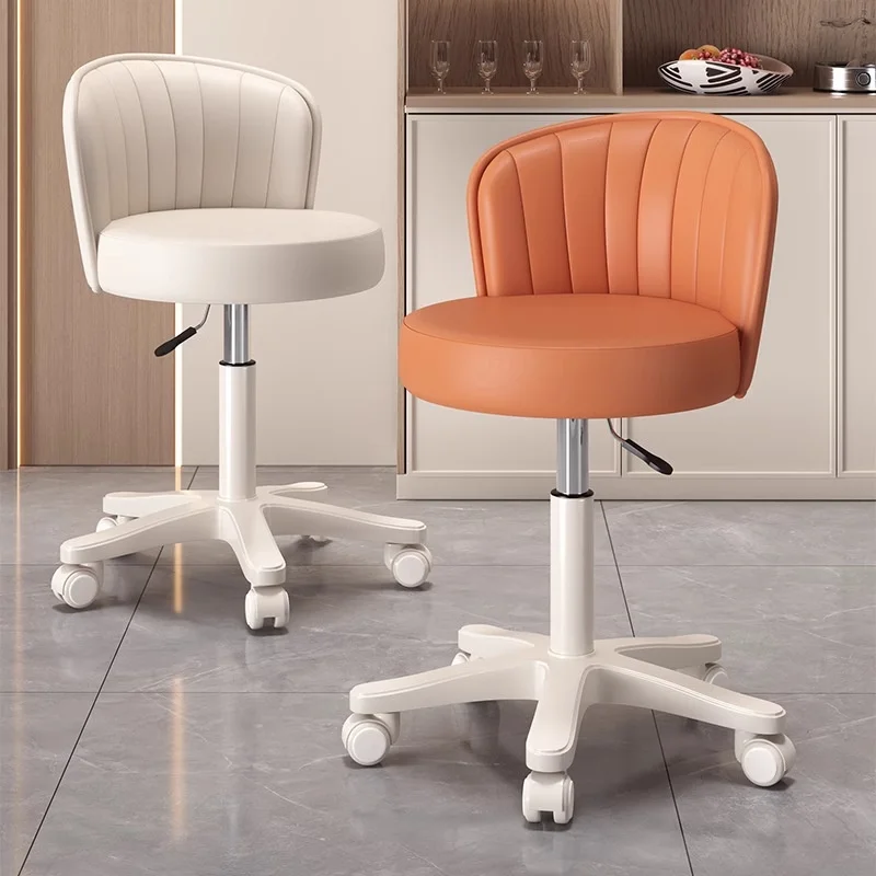 

360° Rotating Chair Height- adjustable Makeup Stool Bedroom Dressing Table Chair with Wheels Backrest Chair Leather Vanity Chair