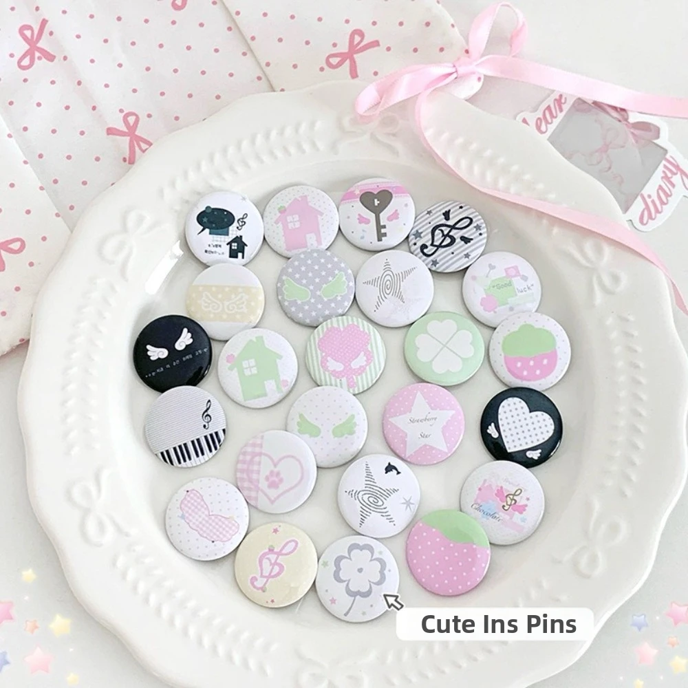 6Pcs/Set Ins Style Mini Badge Pins Round Shape Clothing Pin Attachment Enamel Pins Printed Design Round Brooch For Clothing