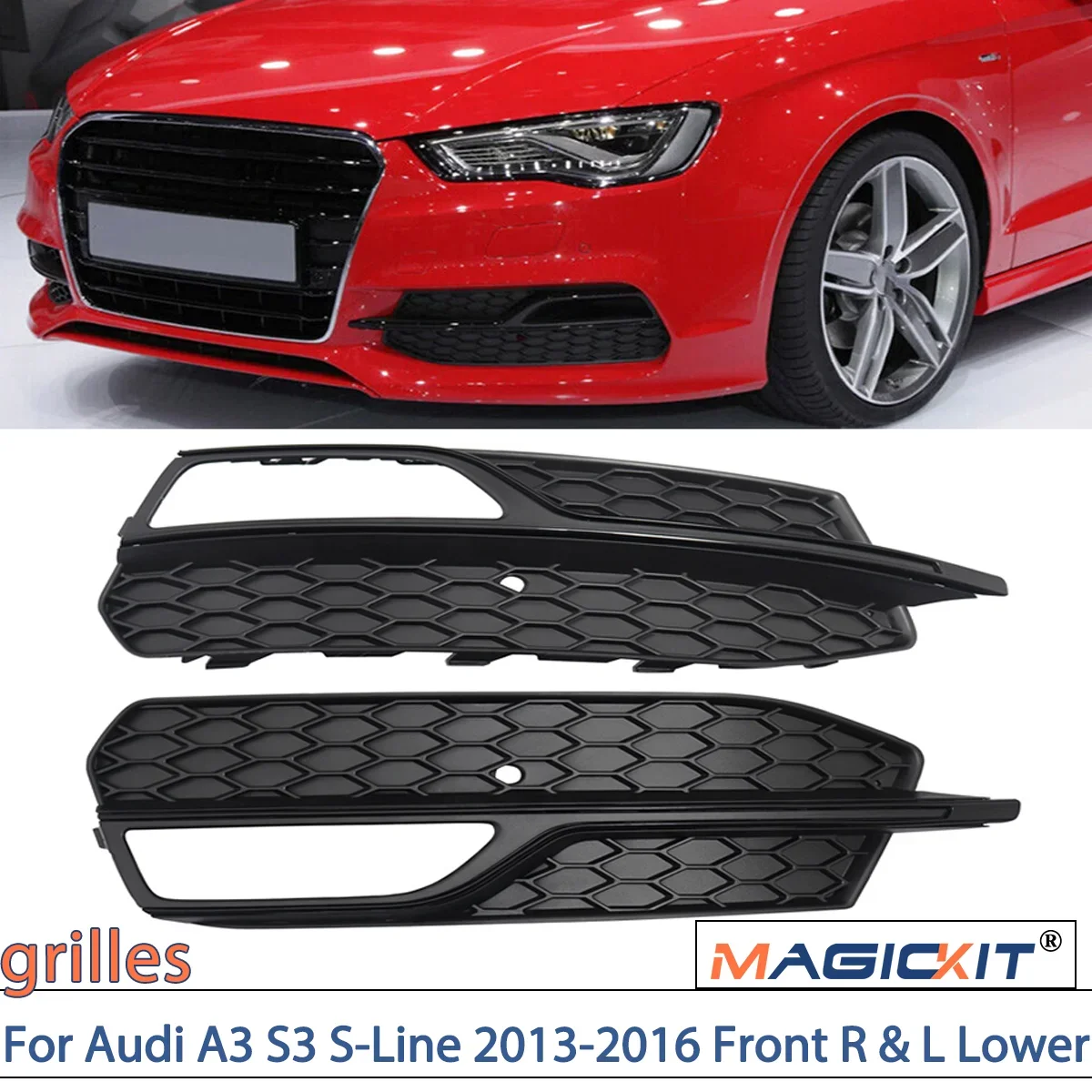 MAGICKIT Front Grille Grill Black For Audi A3 S-Line 14-16/ A3 S3 2013-2017 ABS CAR Accessories