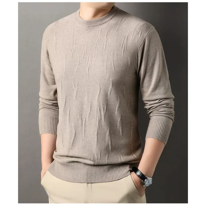 

Autumn and Winter Thin Woolen Sweater Men's Round Neck Long Sleeved T-shirt Men's Casual Knitted Sweater Base Sweater Trendy Top