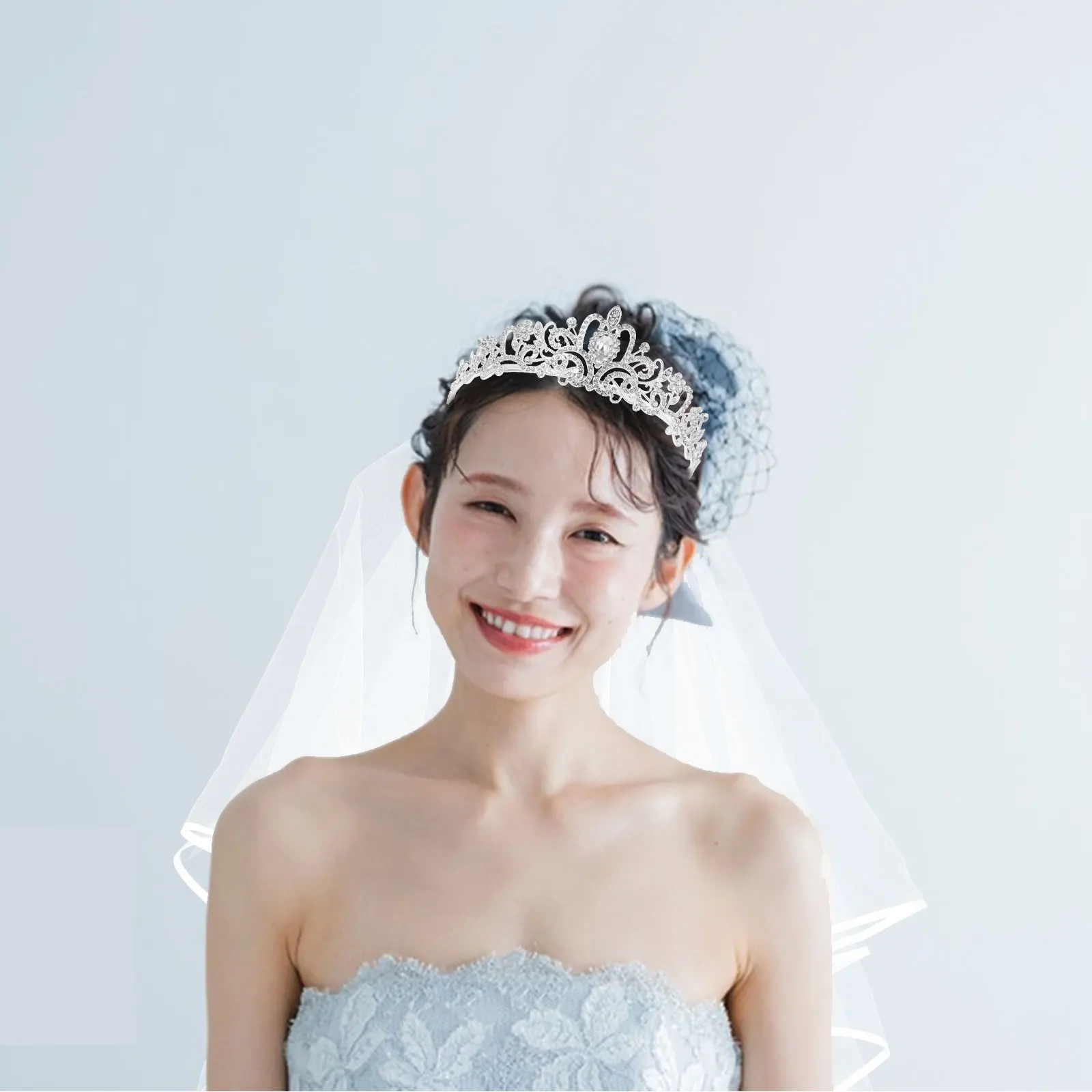 

1 set Set Rhinestone Tiara Wedding Crown Bridal Headdress Shiny Decor Accessories Party Crown Veil Decoration Party Accessories