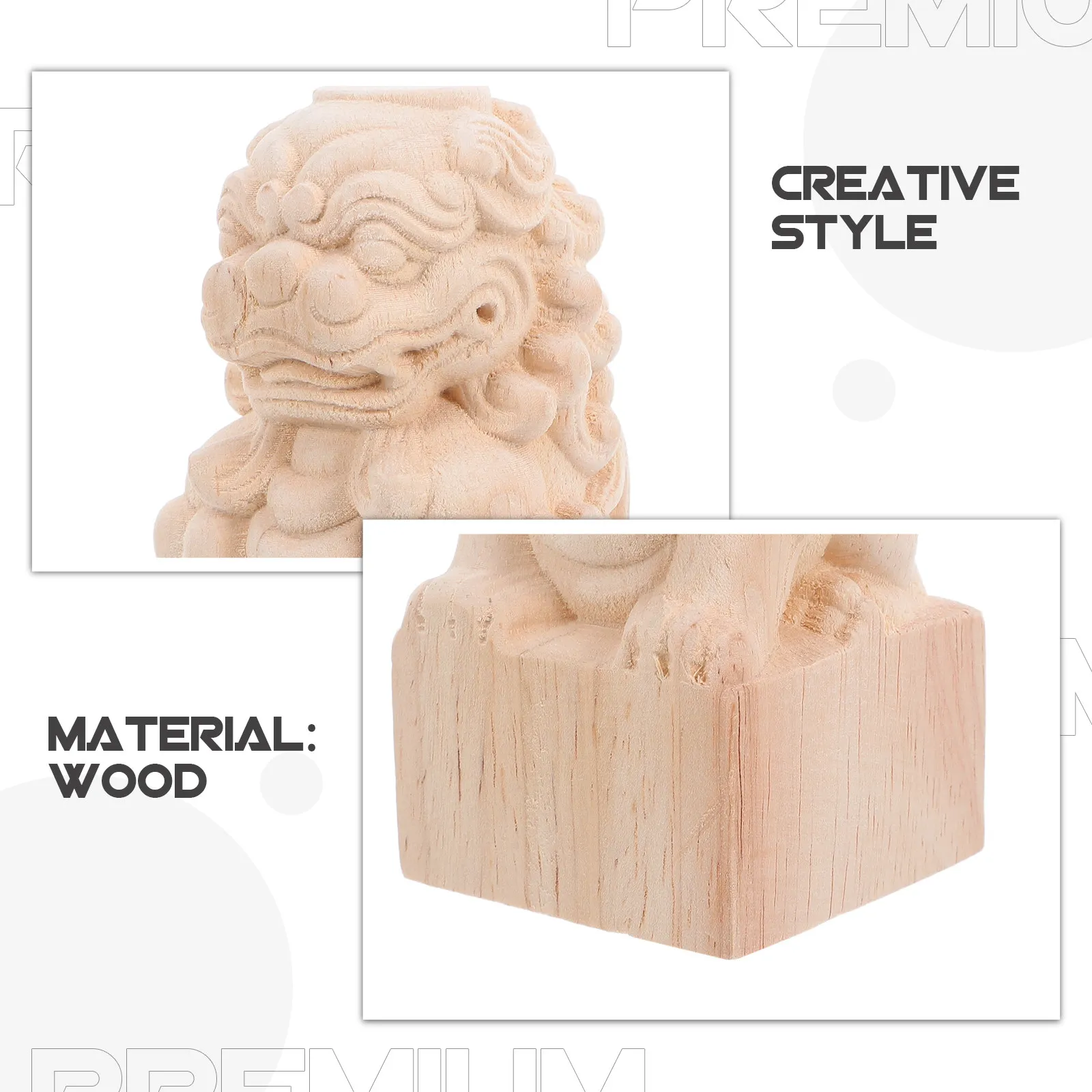 Wooden Finial Hand Carved Guardian Statue for Outdoor Garden Fence Post Decoration Feng Shui Wealth Protection