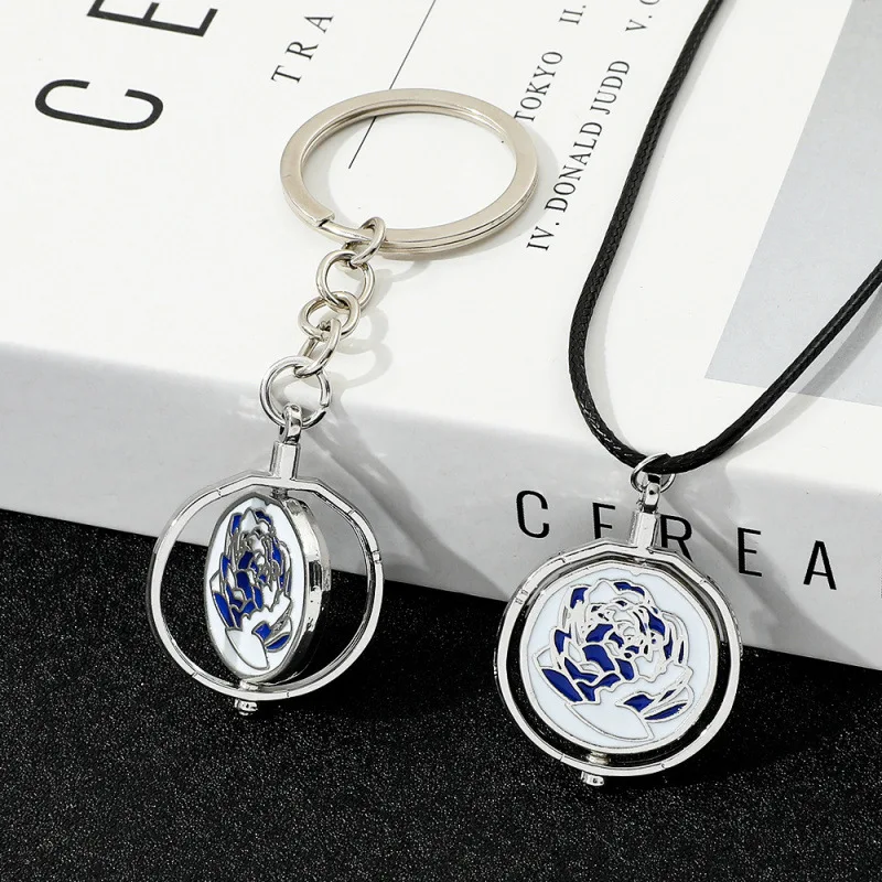 Jinx Arcaine الأزرق روز سلاسل المفاتيح تدوير غامض قلادة مسحوق أنيمي قلادة خمر نموذج بندقية Keyrings موضة ارتداء #4