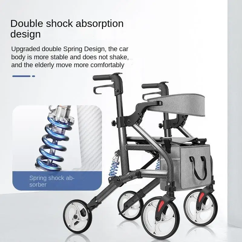 Walker for Elderly Aluminum Alloy Folding Portable Elderly Walker Trolley Rehabilitation Walking Walker with Four Wheels