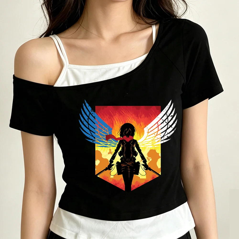Attack on Titan cropped top girl manga streetwear vintage gothic top tees cheap anime harajuku