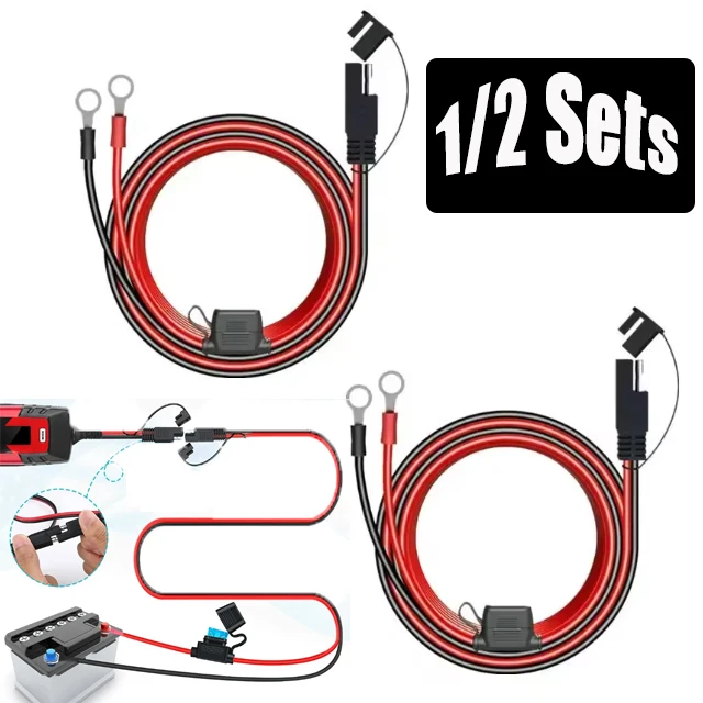 16AWG Car Battery Connection Cable Solar Cell Delay Cable O-Type Connector Battery Charger Extension Cable With Fuse Terminal