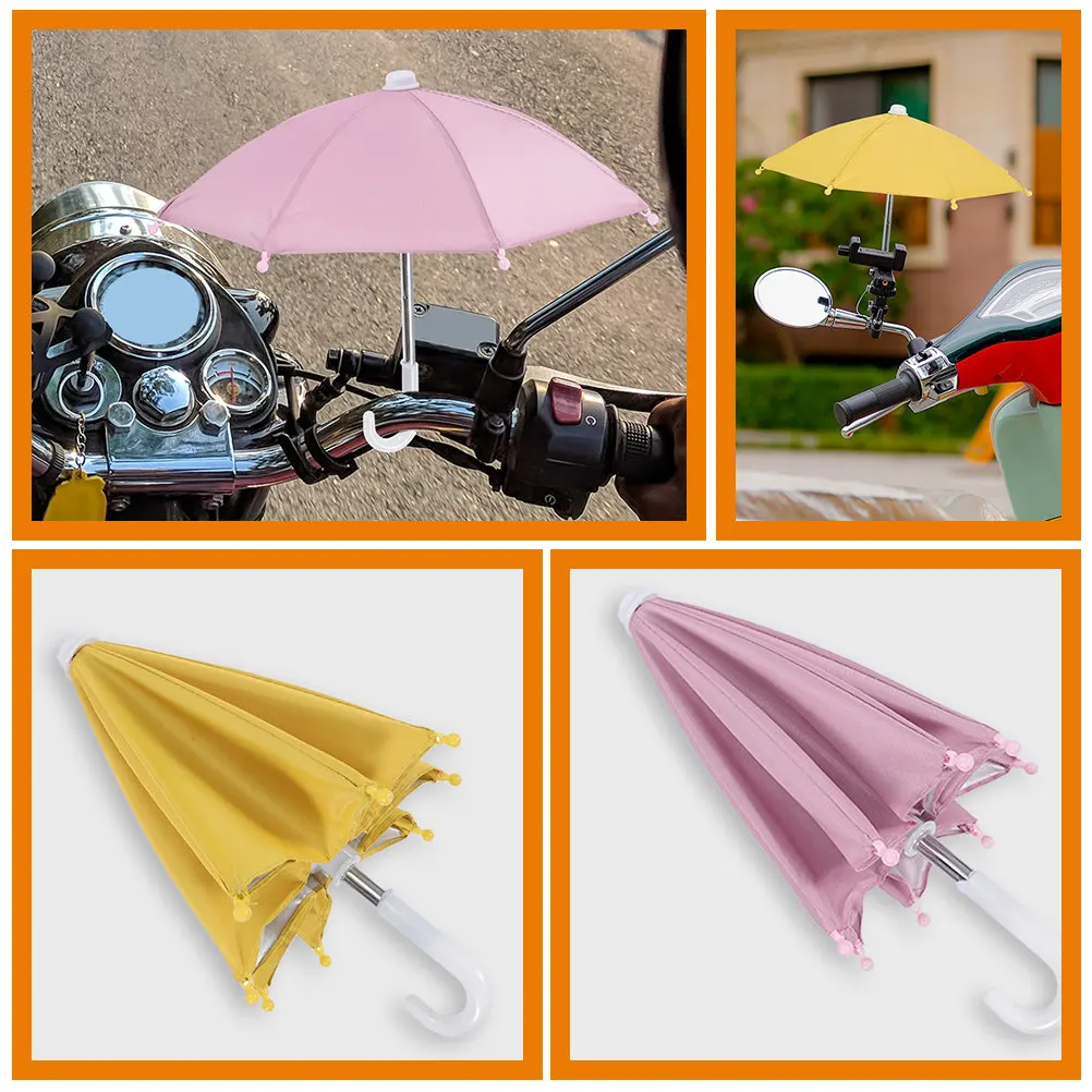 

2Pcs Small Mobile Phone Umbrella Decorative Riding Sunshade Waterproof Mini Portable Bicycle Protector Outdoor Phone Sunshade