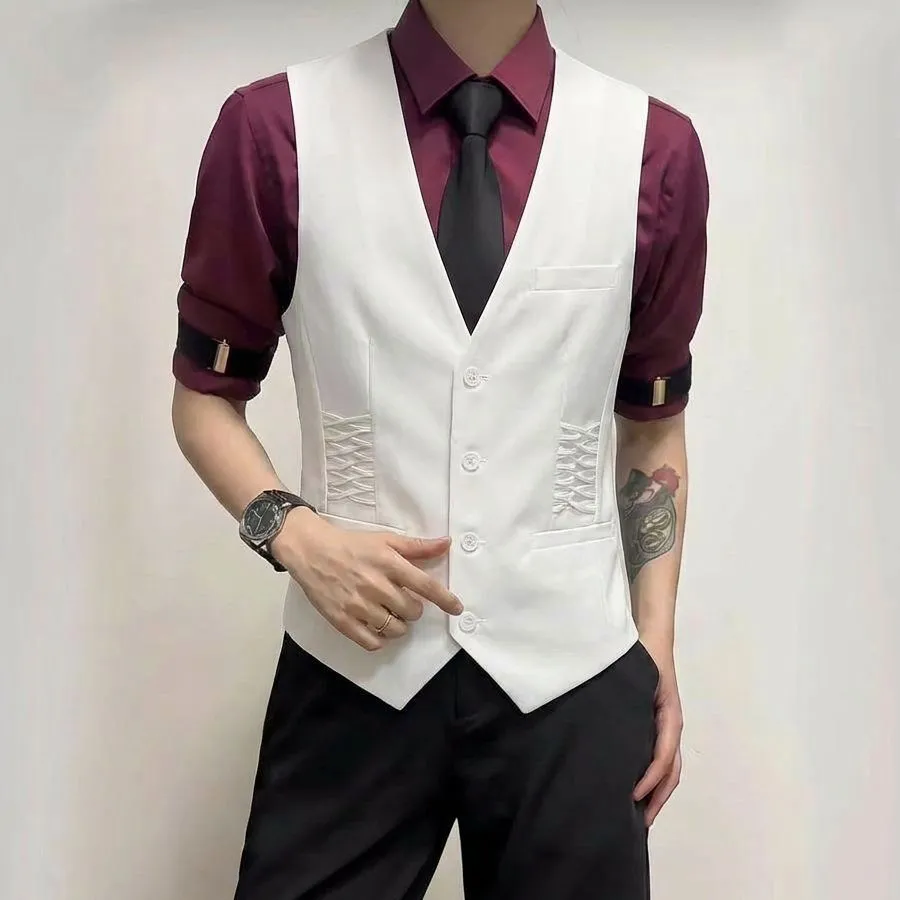 Fashion Slim Suit Vest Men Women Casual Business Dress Vests Wedding Social Waistcoat Prom Party Disco Waiter Uniform Clothes
