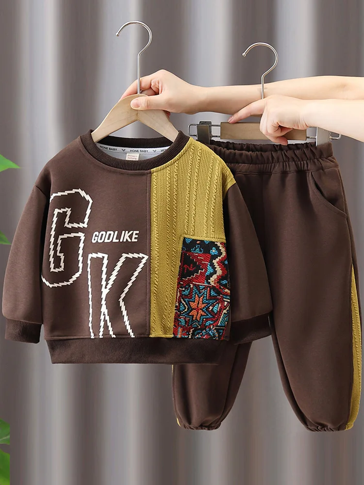 Girls Boy 2-11 Years Cute Patchwork Sweartshirt and Pants 2pcs Outfit Toddler Clothing Set Spring Fashion Children Tracksuits