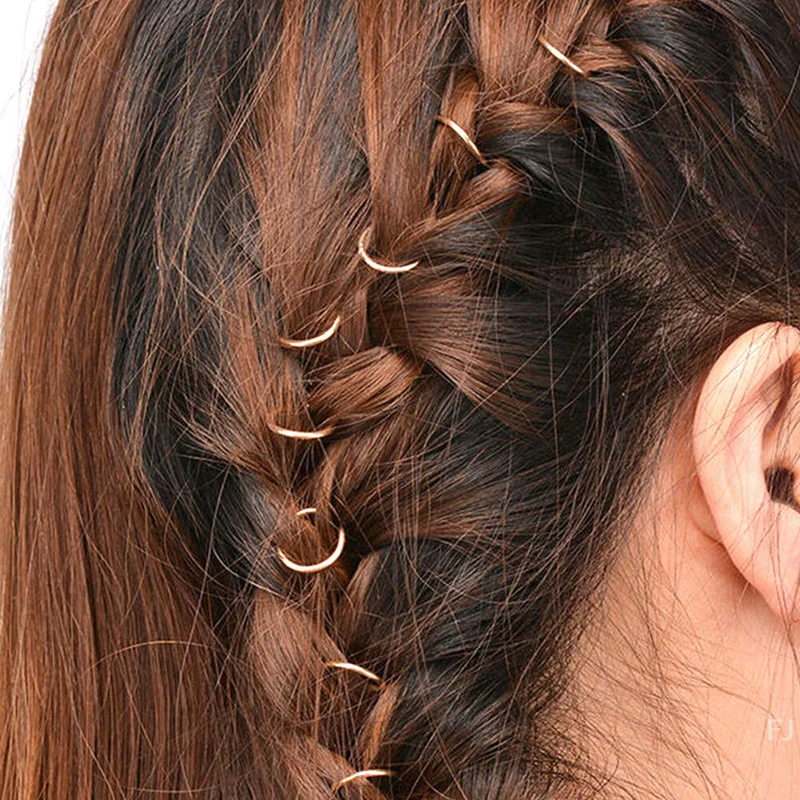 [YU] 180 unids/caja mujer Boho Hip-Hop trenza oro plata anillo pinza para el pelo Pin accesorio DIY