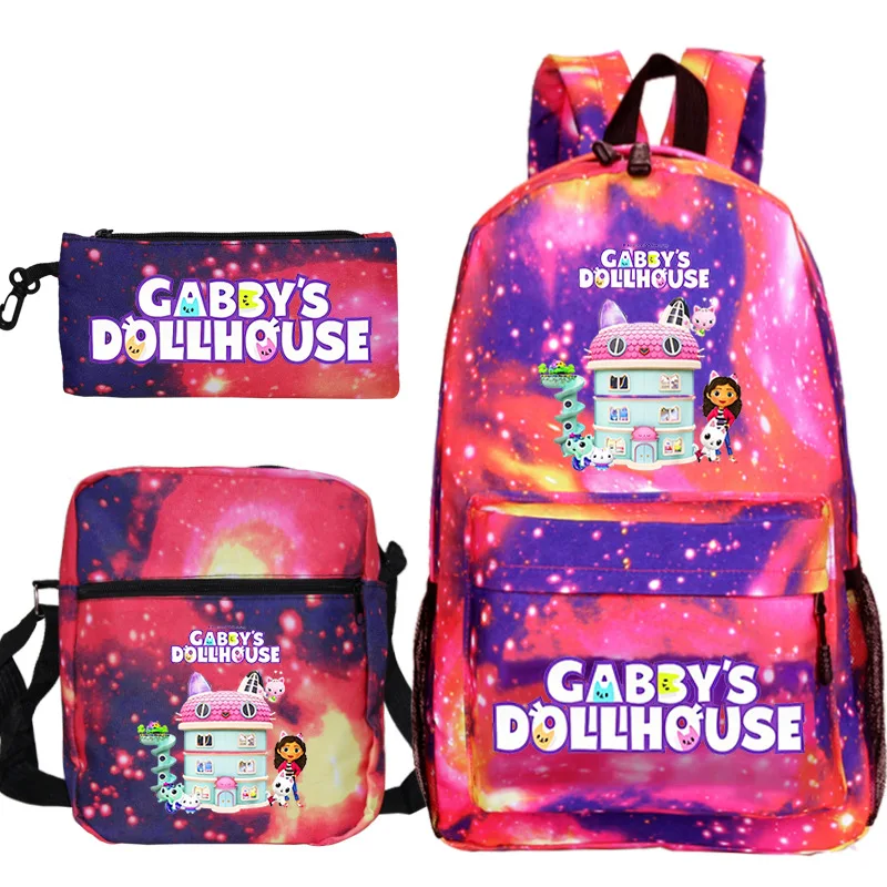 

Hip Hop Popular Gabby Dollhouse Print 3pcs/Set pupil School Bags Laptop Daypack Backpack Inclined shoulder bag Pencil Case