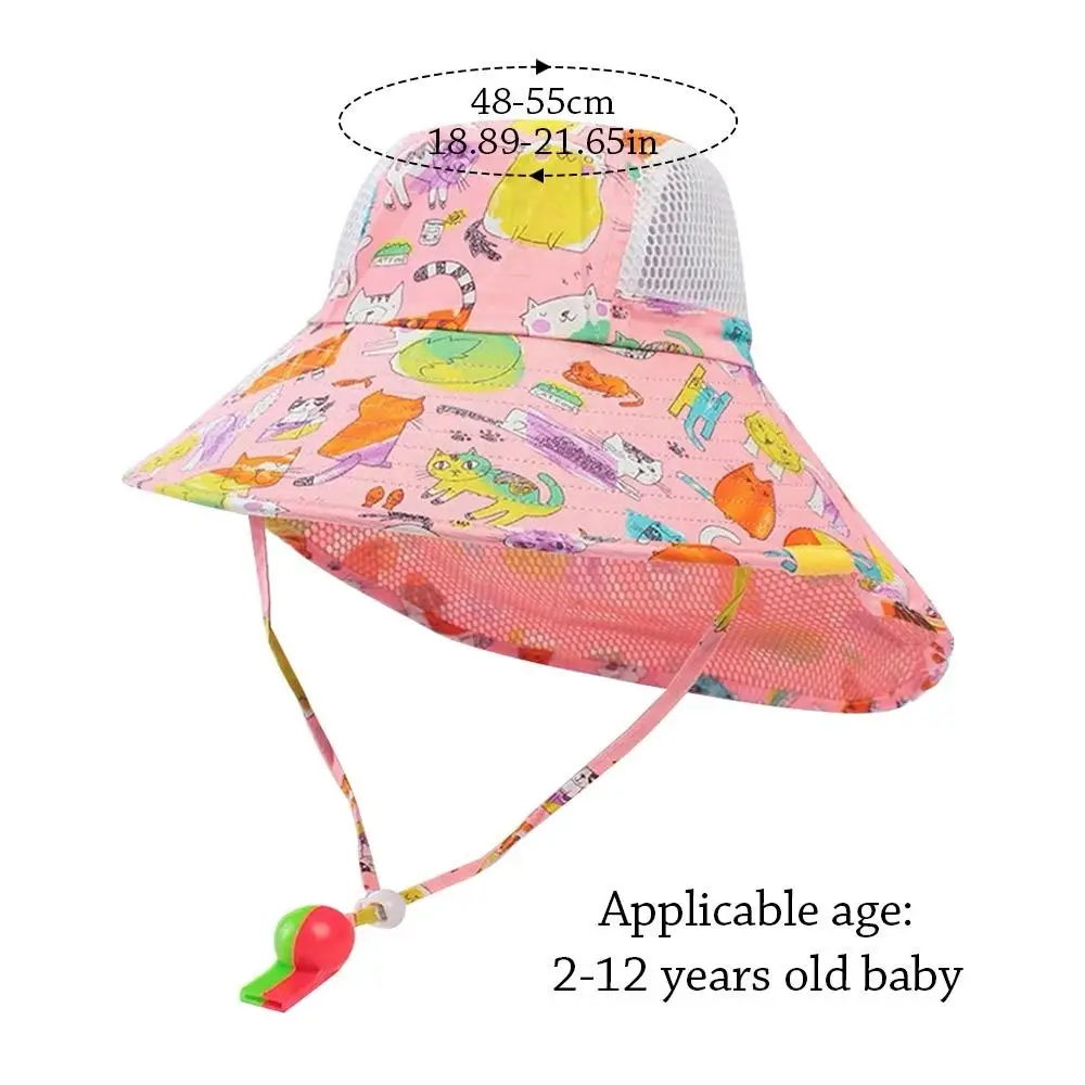 Summer Baby Sun Hat With Neck Flap Strap Wide Brim Beach Hats Kids Bucket Hat With Whistle UV Protection Panama Cap