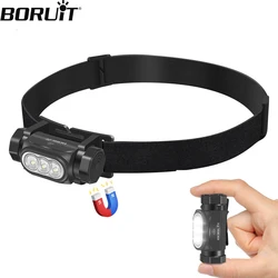 BORUiT HP130 Super Bright LED Headlamp 1150LM Type-C Rechargeable Headlight Flashlight with Magnetic & Clip for Camping Fishing