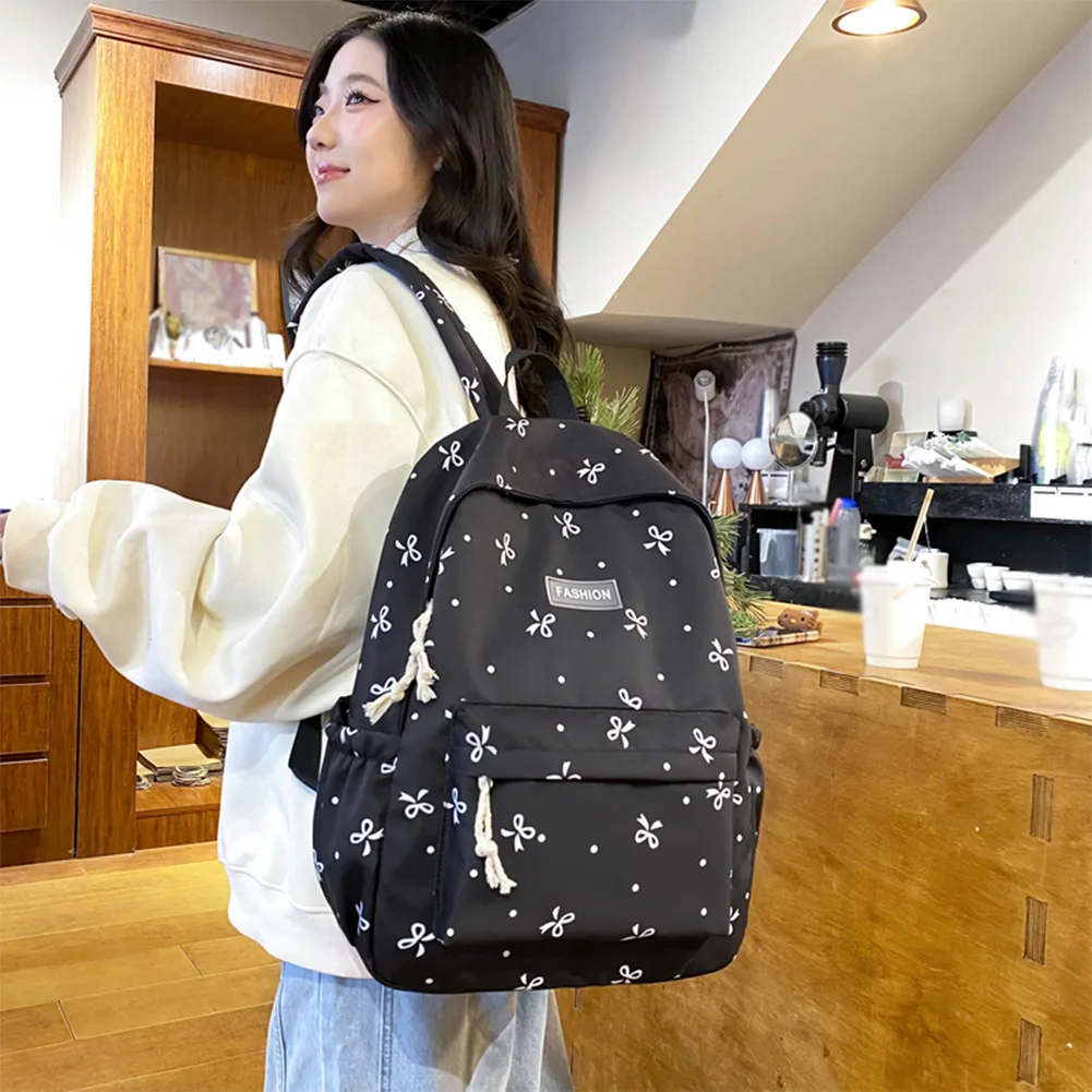 المرأة Bowknot حقيبة الظهر حقيبة مدرسية عادية طالب لطيف حقيبة الظهر الأزهار طباعة سعة كبيرة حقيبة مدرسية السفر حقيبة كتف للكمبيوتر المحمول
