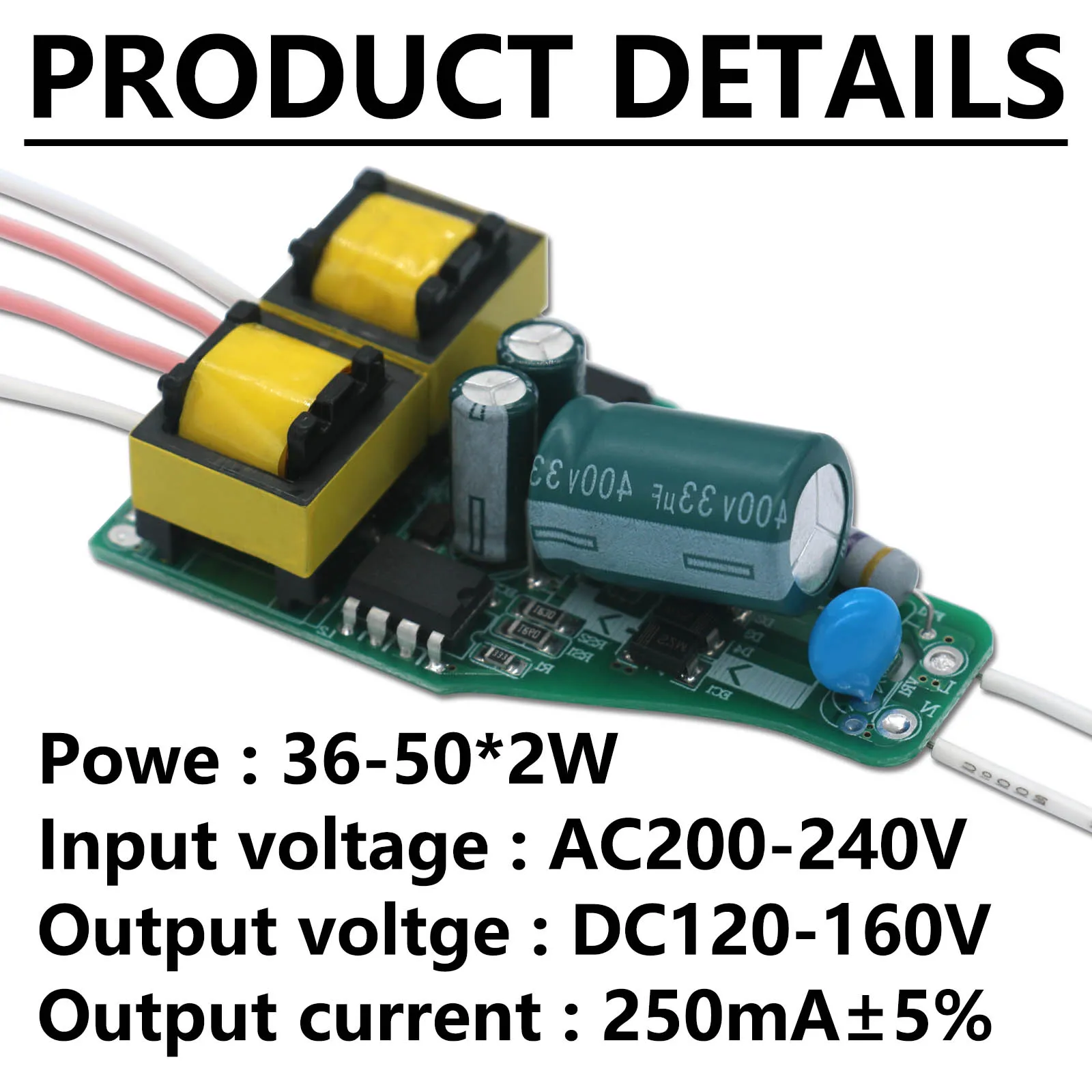 LED Driver 36-50x2W 72-100W Power supply DC120-160V built-in constant current Lighting Transformer 250mA For Purification lamp